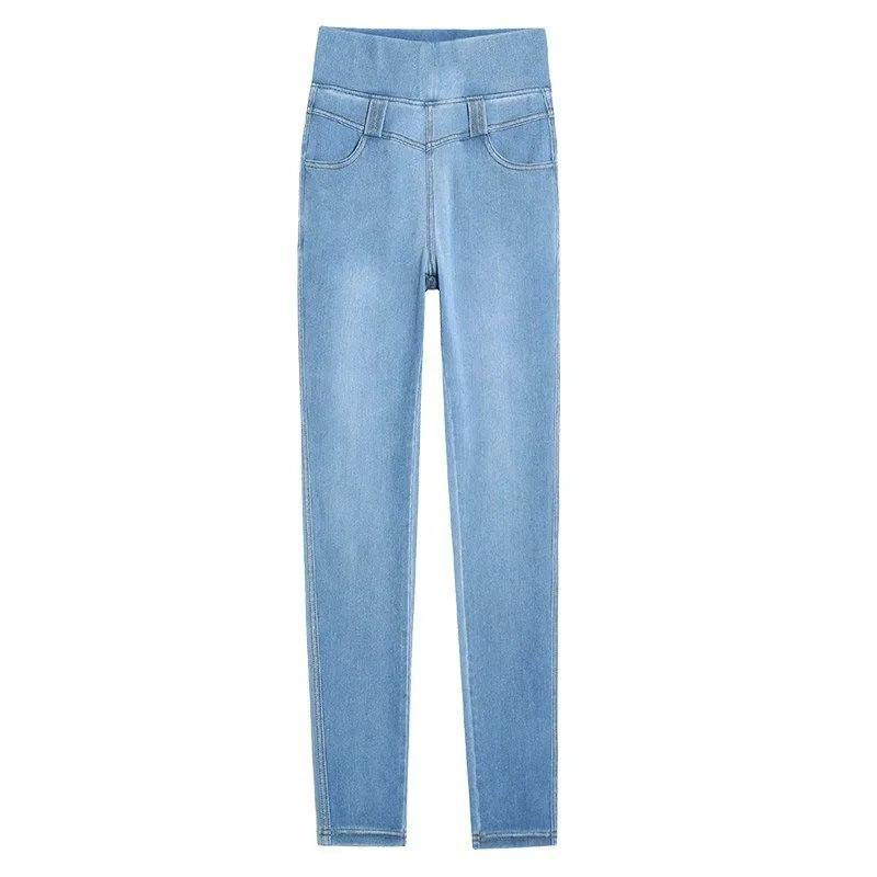 Женские джинсы с эластичной талией и высокой талией весной и осенью, тонкие эластичные брюки для живота, женские леггинсы, узкие брюки большого размера, джинсы-карандаш