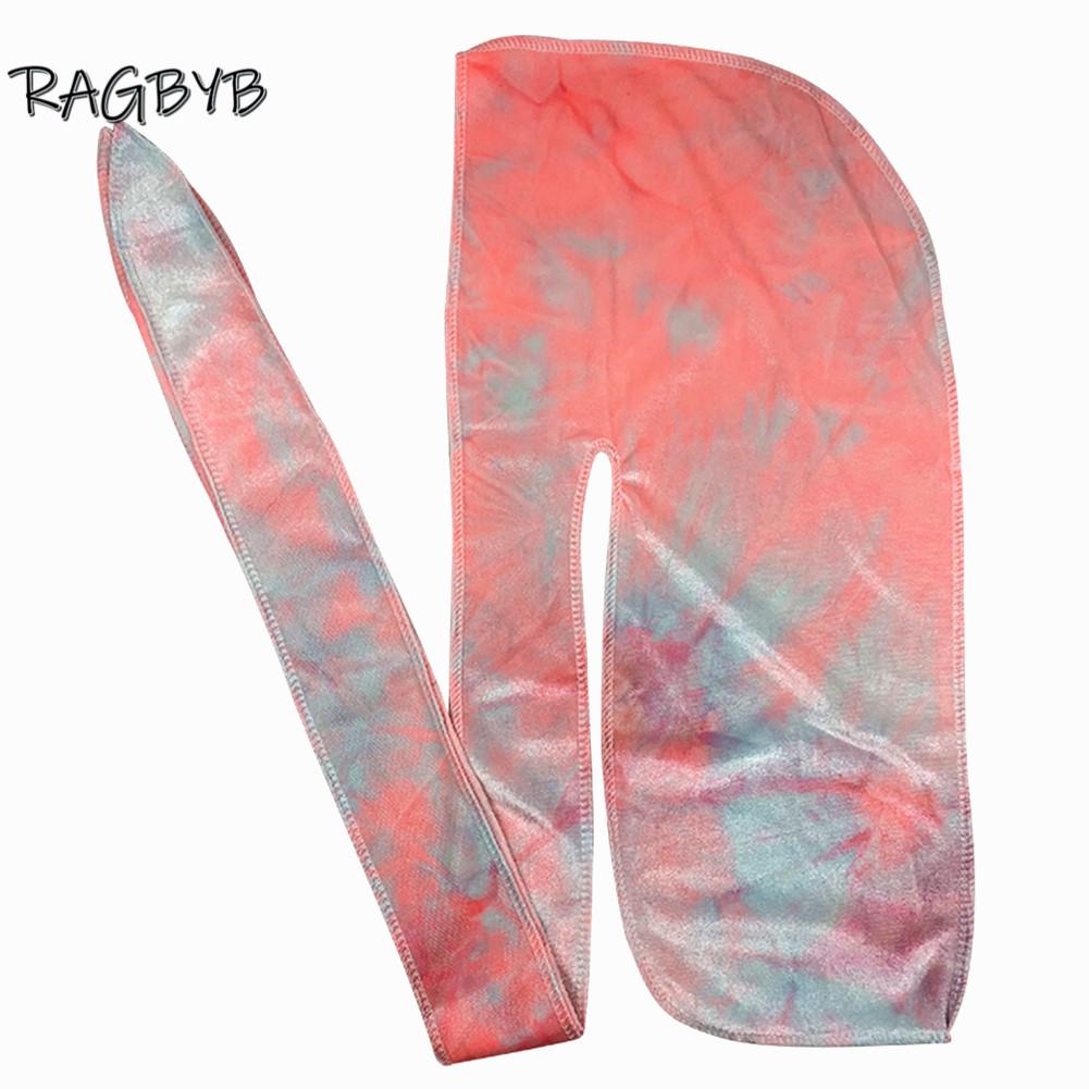 Unisex Men Velvet Durag Bandanas For Men Tie Dyed Print Velvet Durags Long Tail Headband Hair Wave Cap Head Scarf Durag