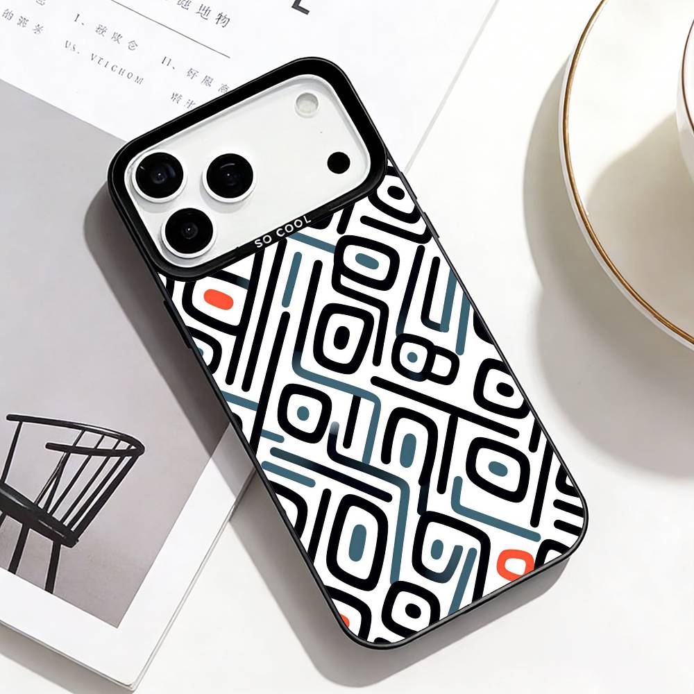 Модный Абстрактный Чехол для Телефона Для iPhone17,16,15,14,13,12,Pro Max Черный Цветной Чехол для Телефона