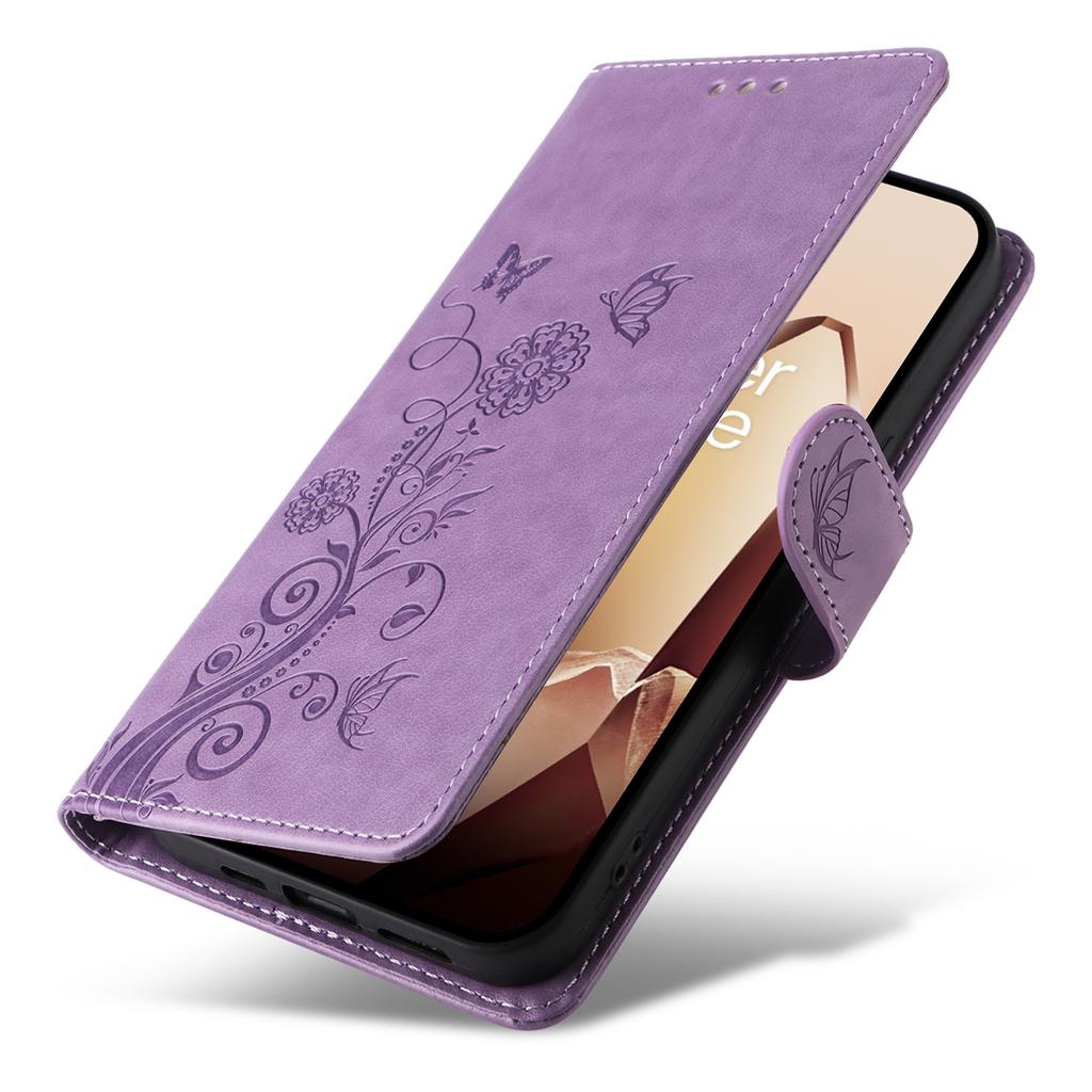 For OnePlus 13 Leather Case Butterfly Floral Imprint Wallet Stand Cover