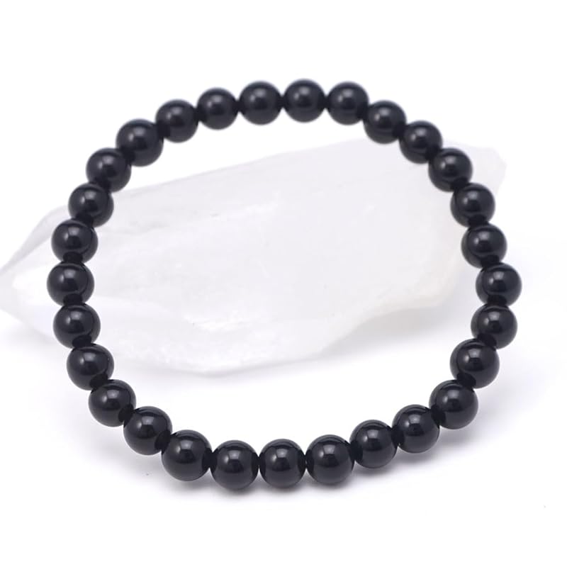 Браслет из круглых шариков Морион 6 мм, внутренняя окружность, приблизительно 18 см, черный кристалл, фантомный кристалл, натуральный камень, молитвенные четки из камня