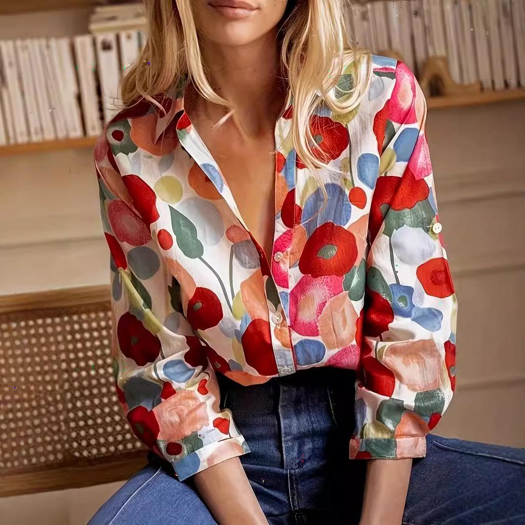Модные женские блузки и рубашки с ярким 3D цветочным принтом и длинным рукавом