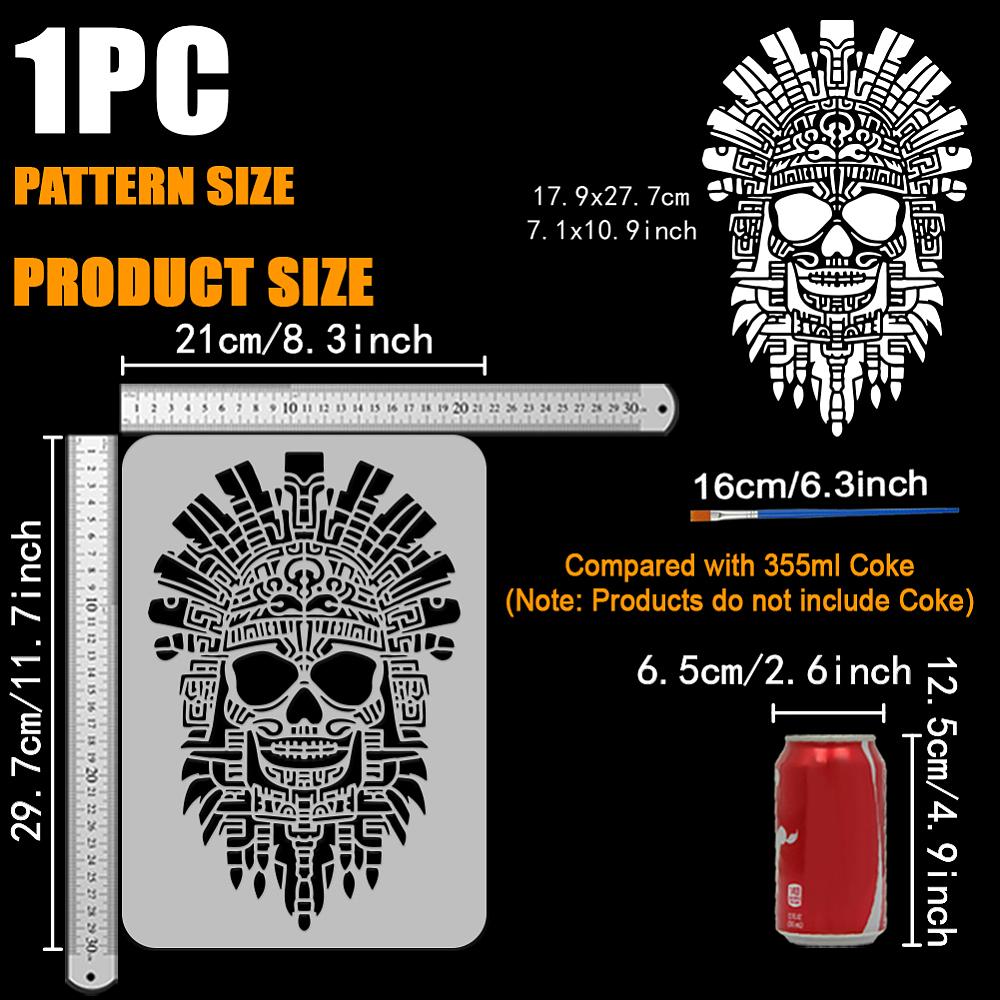 PET Hollow Out Drawing Painting Stencils, for DIY Scrapbook, Photo Album, Skull, 297x210mm