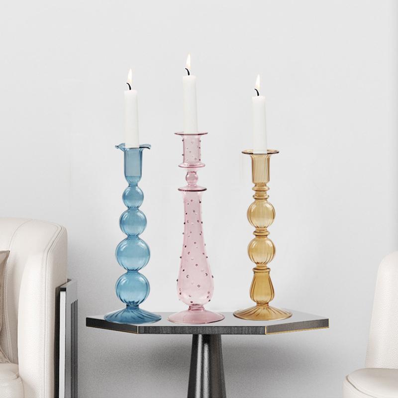 1PC Romantic Hydroponic Transparent Vase Glass Candle Holder Vintage Glass Candlestick Gift
