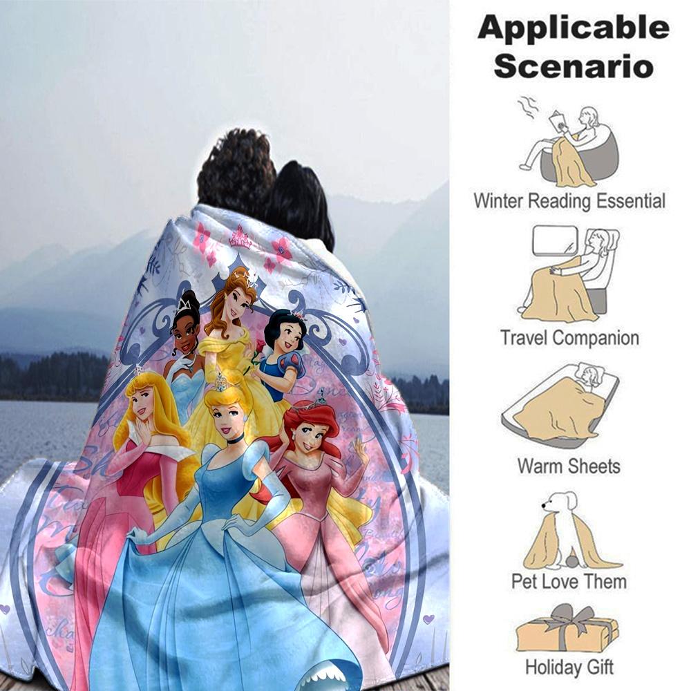 Princesses Floral Frame Flannel Blanket Super Soft Warm Cozy Blanket For Sofa Bed Office Travel Allseason Home Decor Gift