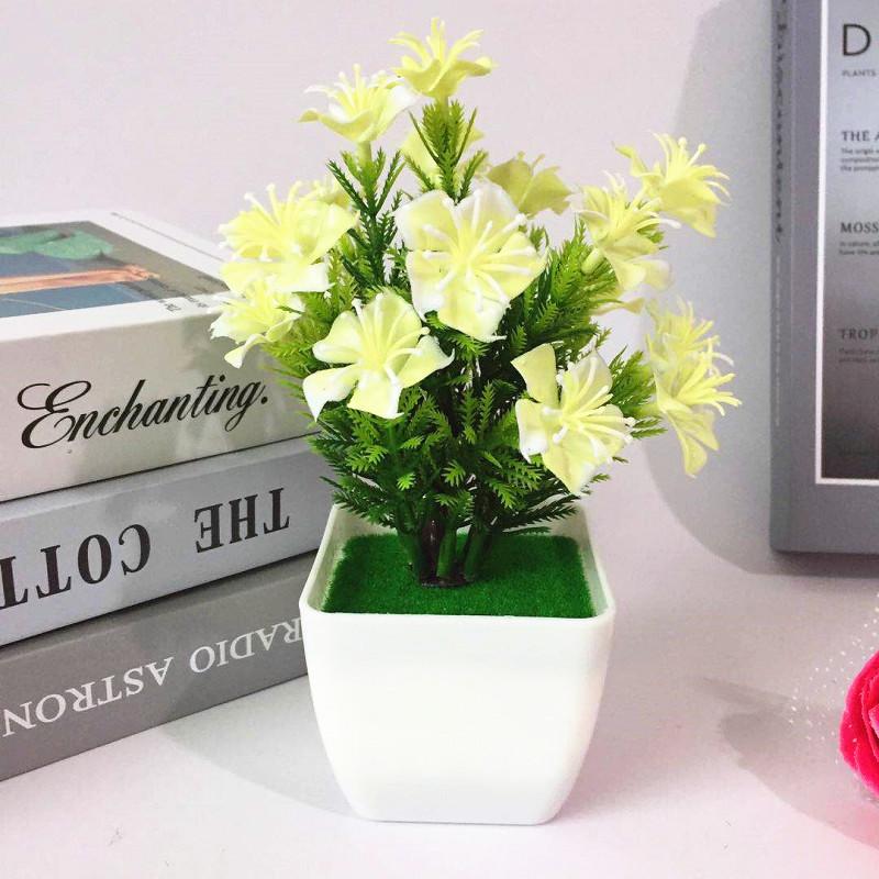 Cherry Lily Plastic Blossom Rose Flowers Potted Plant For Home Decor