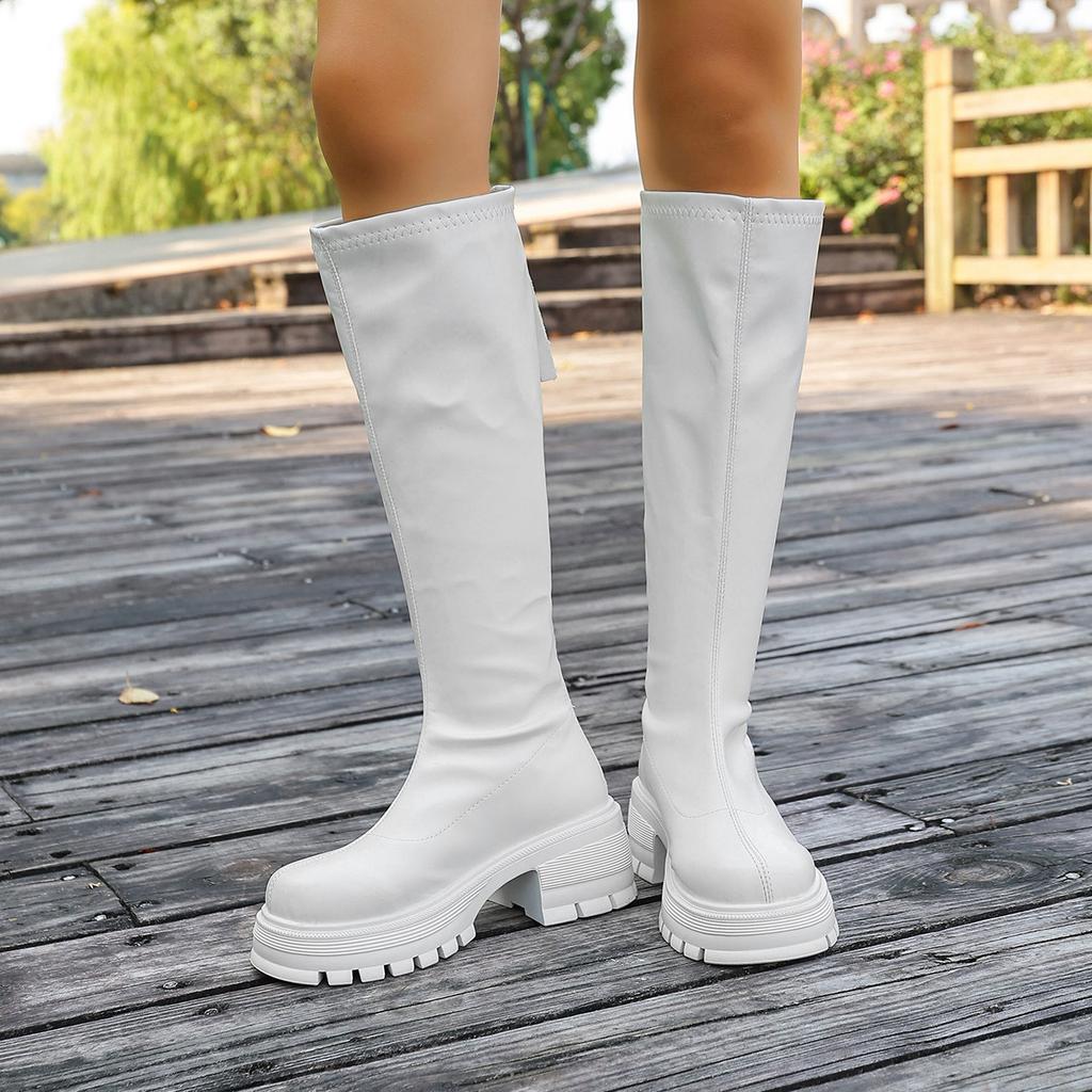 2025 внешняя торговля осень новая круглая голова толстый каблук толстая подошва рукав модные универсальные зарубежный стиль европейские и американские сапоги женщины