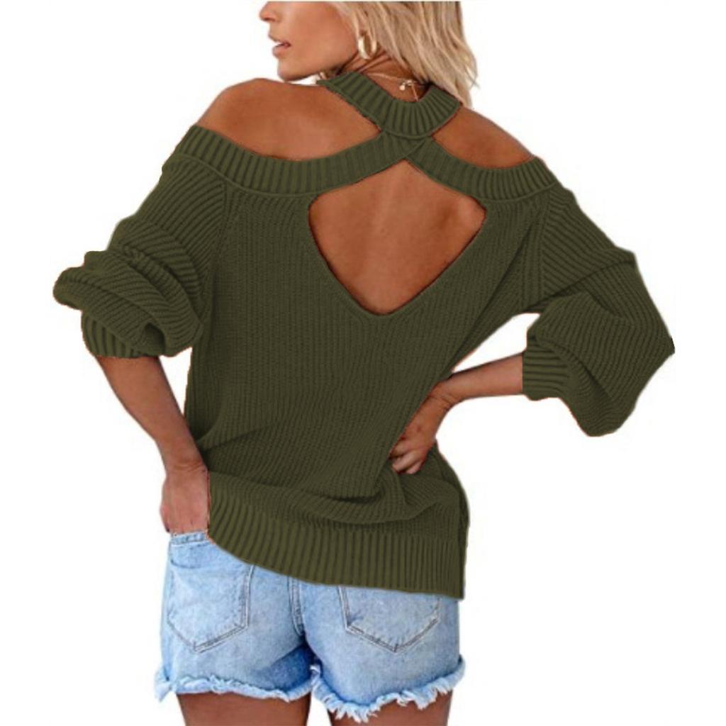 Women's Solid Color Sexy Off Shoulder Loose Knit Sweater Top