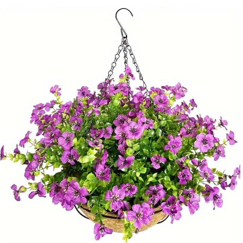 Artificial Hanging Flower in Basket for Outdoor Indoor Courtyards Decorations, Hanging Flower Plant Basket for Spring