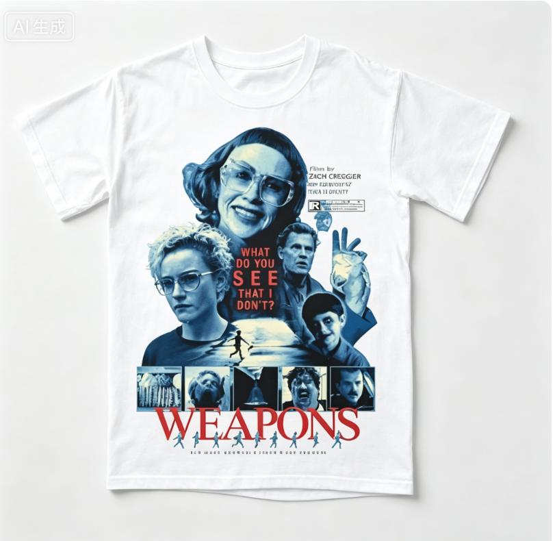 2026 new Fashionable unisex oversized T-shirt, blue-collar character portrait, scene frame, classic horror movie print
