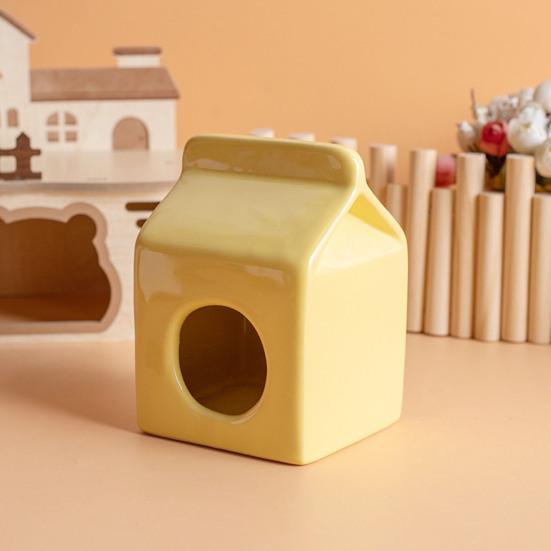 Summer Ceramic Hamster Hideout, Milk Carton Shaped Small Animals House, Gerbil Mice Guinea Pig Dwarf Hamster Habitat Cave Bed