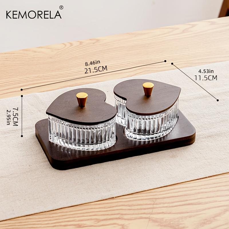 KEMORELA Стеклянная миска в форме сердца, фруктовая тарелка - Стеклянная и деревянная тарелка для фруктов, закусок, десертов, тортов. Подходит для семейных вечеринок, для декора
