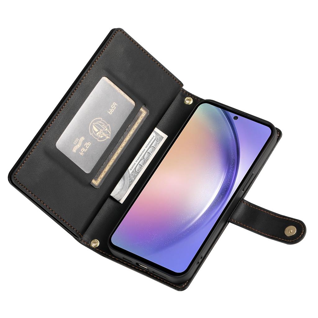 DF-011 For Samsung Galaxy A54 5G Case Zipper Phone Leather Cover with Shoulder Strap