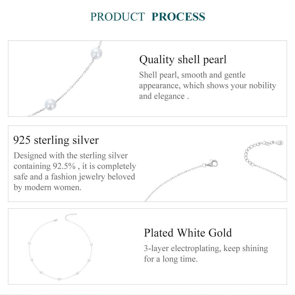 Ожерелье-чокер BAMOER из стерлингового серебра 925 пробы с изысканным жемчугом, белое золото с жемчугом, подвески, ювелирные изделия, подарки для женщин