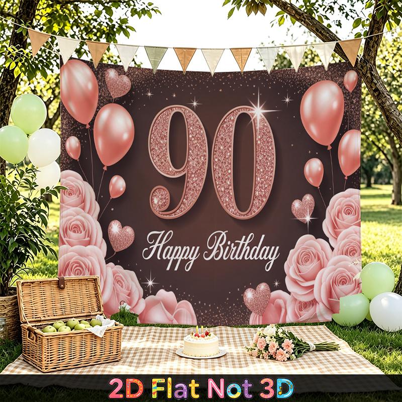 1pc Birthday 90th Rose Elegant Party Banner Red