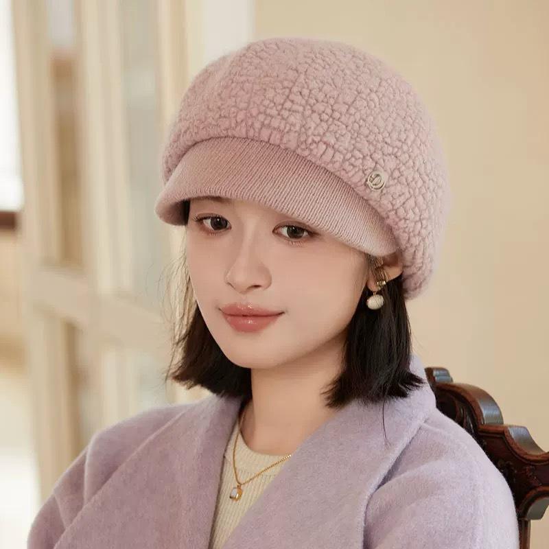 Женская шапка Jiayi, осенне-зимняя шапка с утиным язычком и толстым бархатом, теплая защита ушей, велосипедная шапка из овечьего бархата для женщин