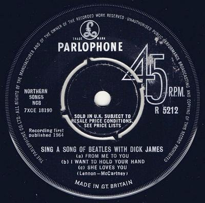7-дюймовая пластинка DICK JAMES - Sing A Song Of Beatles With Dick Ja R5212 Parlophone 1964 UK Pop Б/у