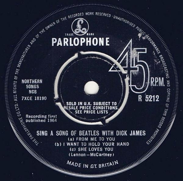7-дюймовая пластинка DICK JAMES - Sing A Song Of Beatles With Dick Ja R5212 Parlophone 1964 UK Pop Б/у