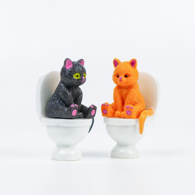 1 шт. Забавная фигурка кота на унитазе, мини-статуэтка кота из смолы, милое животное, настольное украшение для дома, шкафа, подарок