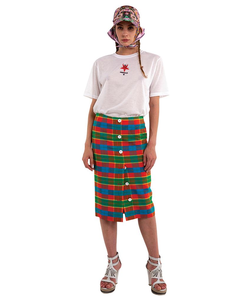 Greedius Green-Orange Plaid Skirt