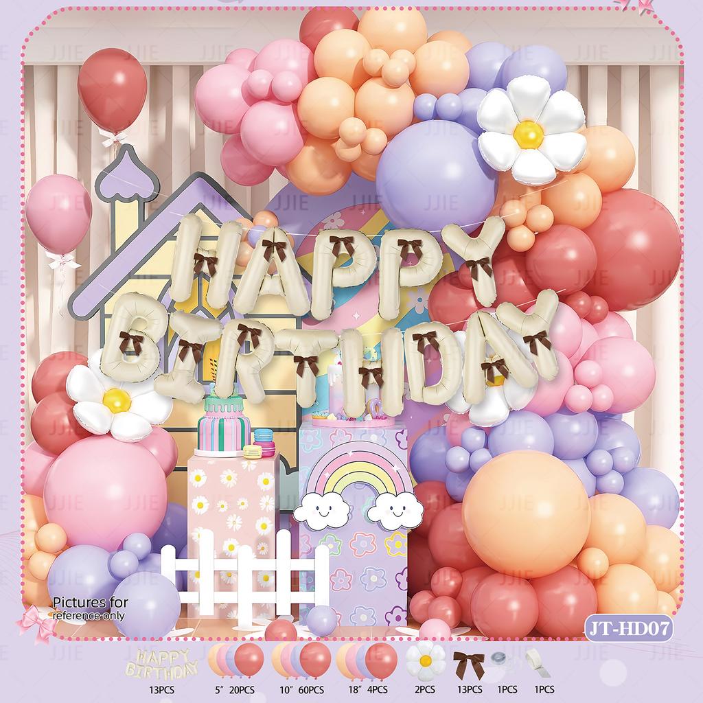 Bow Cartoon Internet Celebrity Balloon Chain Scene Decoration Party Balloon Decoration Birthday Ritual Background Wall