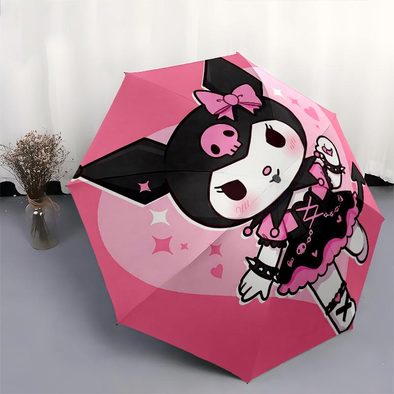 Kuromi Automatic opening and closing folding umbrella with 8-rib frame and compact travel design, perfect for all occasions | Stylish foldin