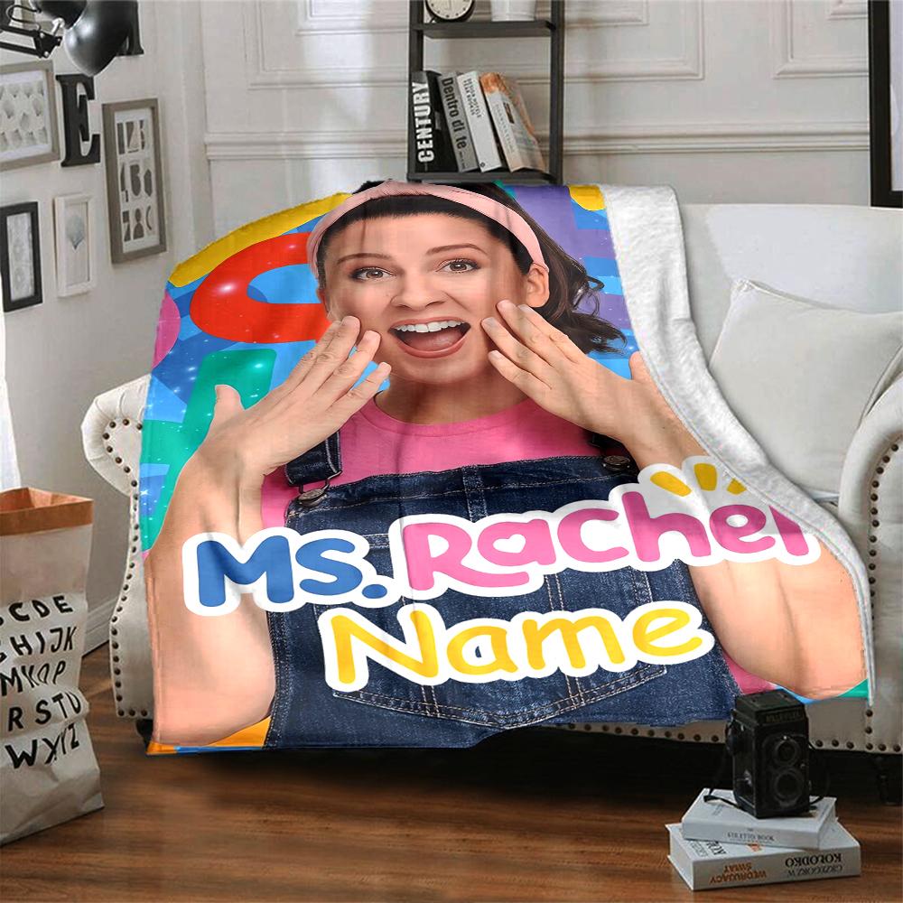 Custom Name Ms. Rachel Theme Printed Blanket - Perfect for Couch, Bed, Travel & Outdoor Use | Machine Washable, Cozy & Durable.