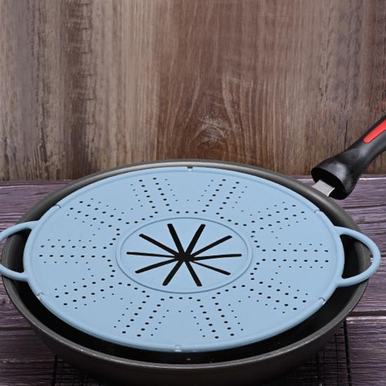 Silicone Splatter Screen for Frying Pan Grease Oil Splash Guard with Handle Heat Insulation Cooling Mat Strainer Drain Board for Baking Cooking