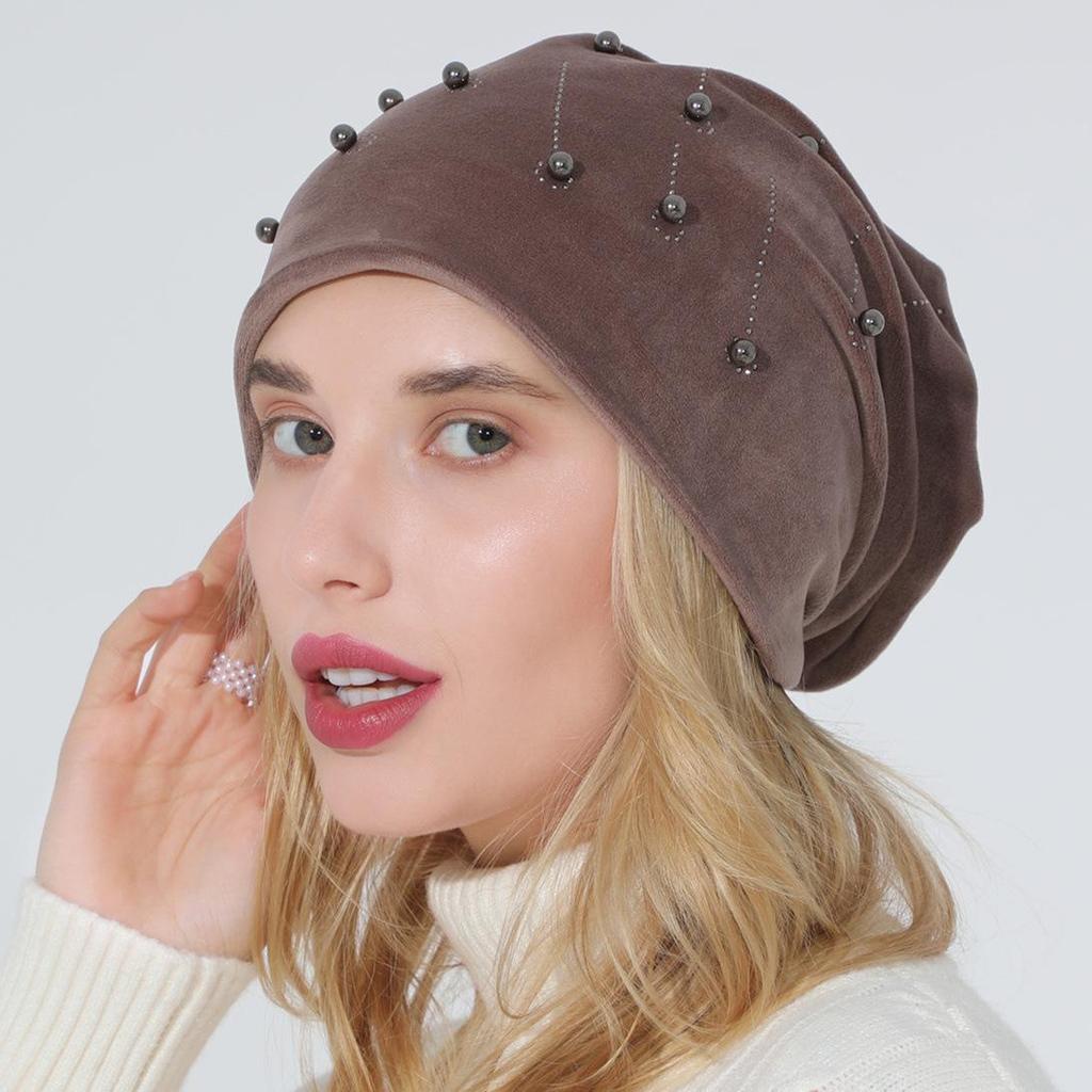 Осенне-зимний женский пуловер с бусинами, универсальная двухслойная замшевая теплая лунная шляпа