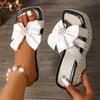 Модные женские босоножки на толстой платформе с большим бантом, женские тапочки на танкетке с жемчужным цветком, женские летние шлепанцы с квадратным носком и толстой подошвой
