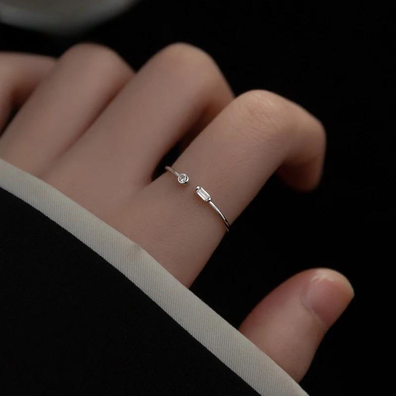 Silver Simple Thin Clear CZ Finger Rings Adjustable 14K Gold Ring For Women Wedding Jewelry Gifts KTJ