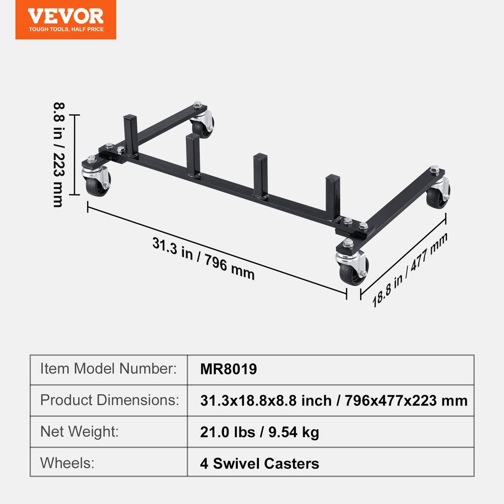 VEVOR Car Dolly Rack, Storage Rack with 360 degrees Rotatable Wheels, Hydraulic Ratchet Trolley Jack Stand Organizer, Jack Stands Holder Storage Rack