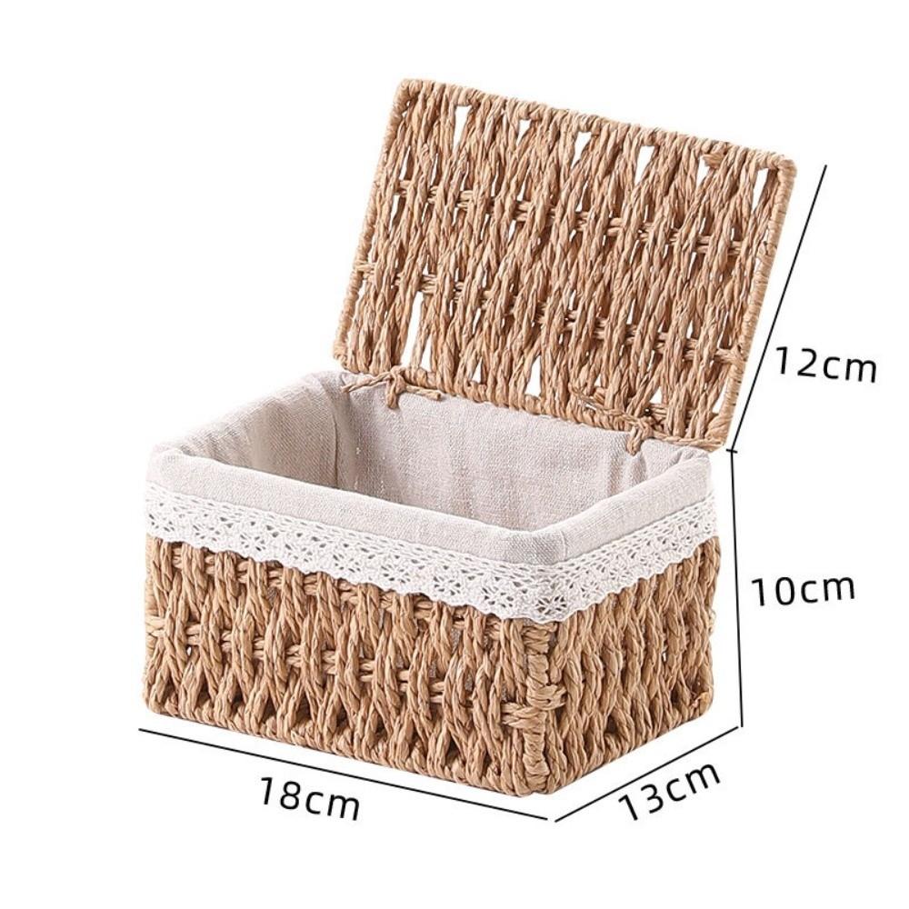 Hand-woven Storage Baskets with Lid/Liner Desktop Sundries Organizer  for Closet Shelf