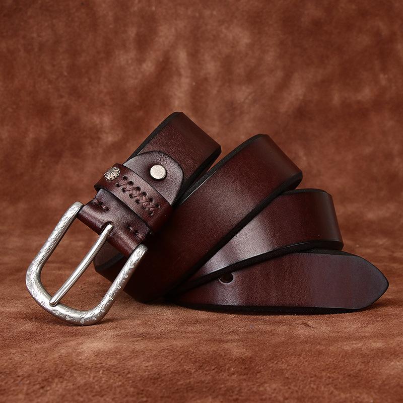 Ремень мужской простой модный тренд из натуральной кожи растительного дубления, воловья кожа с пряжкой, подходящая к джинсам, мужской кожаный ремень для отдыха