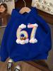 Kids Cute Rainbow Number 67 Print Hoodie Cloud Bird Nest Graphic Pullover Autumn Winter Fleece Warm Casual Hooded Sweatshirt