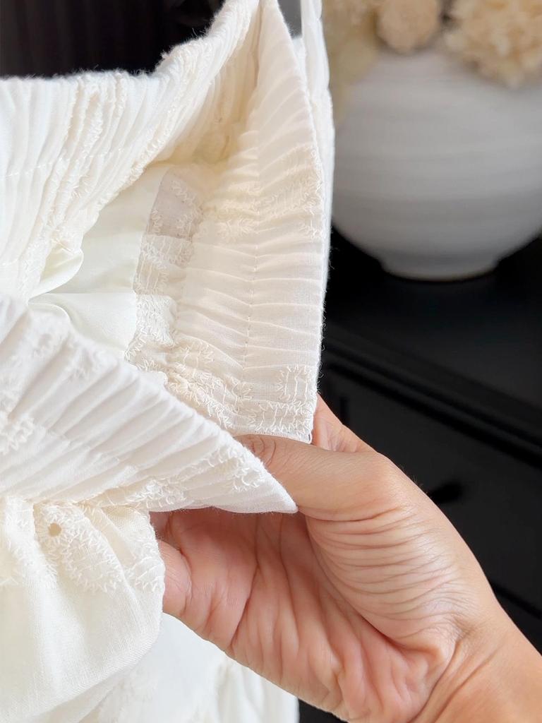 Женская элегантная французская белая многослойная юбка с жаккардовой вышивкой и высокой талией - Универсальная свободная посадка для ранней весны