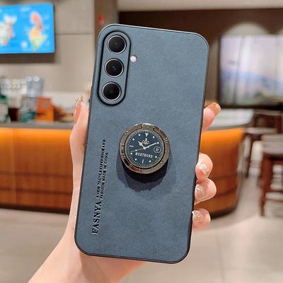 Роскошный кожаный матовый защитный чехол для объектива Samsung S25 Ultra S24 S23 S22 S21 A16 A06 A55 A15 A14 A35 держатель кольца ударопрочный тонкий мягкий чехол для телефона