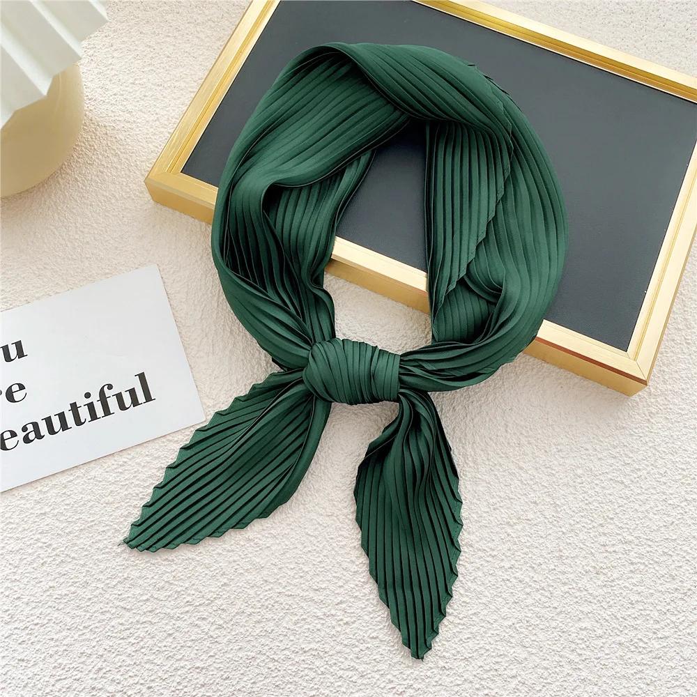 Women Square Scarf Skinny Ribbon Head Neck Small Pleated Hair Tie Band Kerchief Satin Foulard Scarves Headscarf Neckerchief