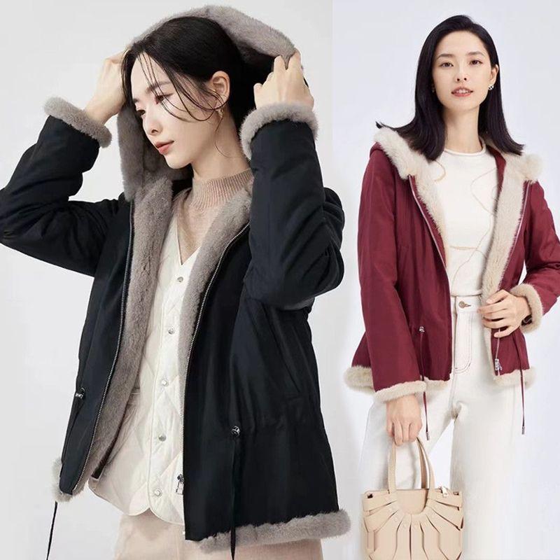 Trendy Women's Hooded Parka Coat with Faux Fur and Thickened Down Filling, Internal Waist Drawstring for Slim Fit