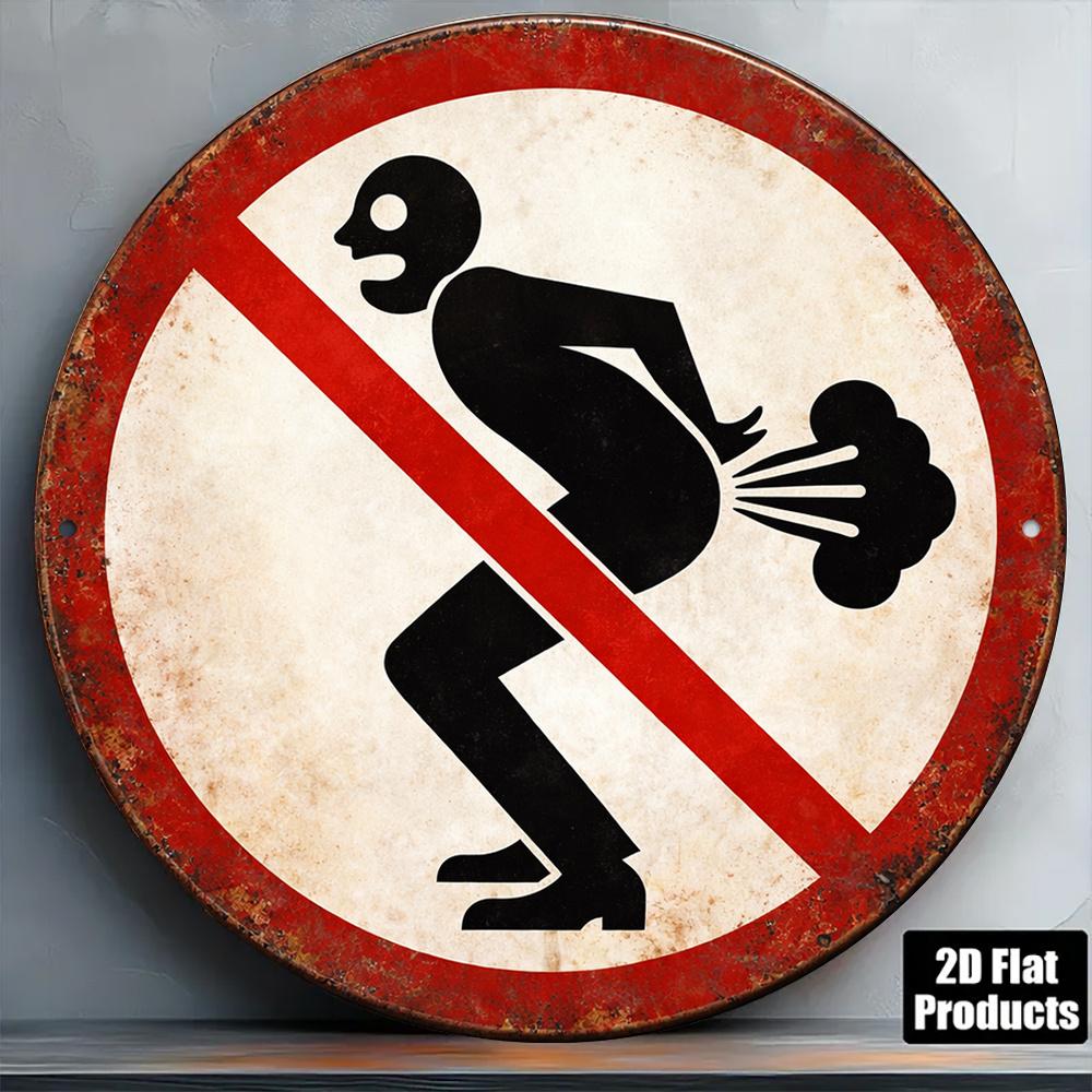 D Vintage Metal Sign Board Funny No Farting Round Wood Plaque Humorous Bar KTV Office Bedroom Wall Decor Gift