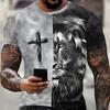 Мужская летняя футболка с принтом 3D креста и льва, короткий рукав, повседневная графическая футболка для повседневной носки