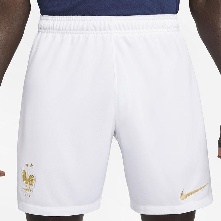 Nike SS23 Сборная Франции по футболу, Катар, логотип Кубка мира, эластичные шорты с высокой талией, спортивные футбольные шорты для мужчин, белые DN0731-100