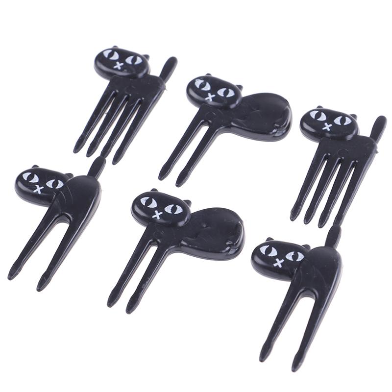 6шт черная кошка фруктовая вилка милые зубочистки гаджеты котенок десерт украшения вилка