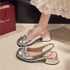 French Fairy Style Bow Bag Head Thick Heel High Heel Sandals Women's Summer New with Skirt Single Shoes Women's Shoes