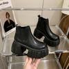 Fashion 9CM Heels Winter Women Leather Chunky Ankle Boots 2025 Autumn High Platform Boots Woman Thick Bottom Non Slip Motorcycle Booties