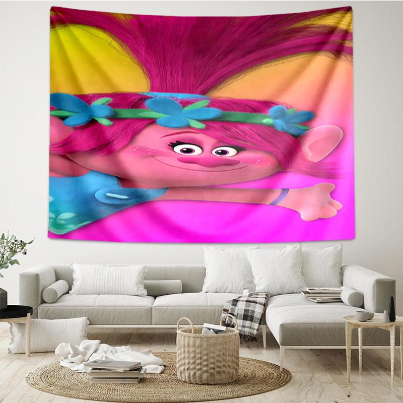 Trolls Print Tapestry, Backdrop, Easy Setup, Ideal for Bedroom, Office & Living Room, with Aesthetic Wall Hanging Decor.