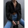 Hollow out Bubble Sleeve Lapel Shirt Pure Color Cut Out Puff Sleeves Lapel Shirt