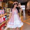 Japanese Summer Women Lolita Style Dress Hollow Out Sweet Dress Ruffles Cute Kawaii Bow Lace Dresses