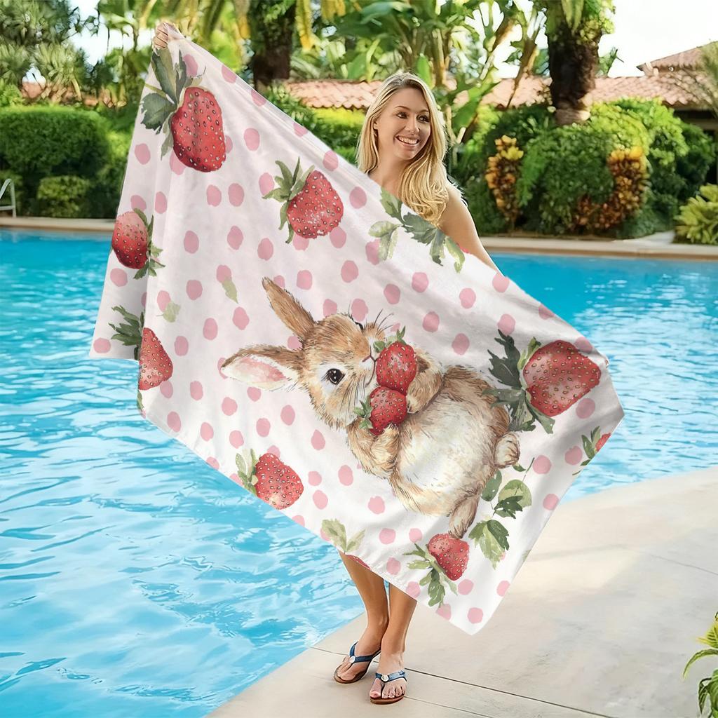 1pc Sweet Strawberry Rabbit Beach Towel Quick-drying Super Absorbent Suitable for Beach Pool Summer Funny Gift for Friends
