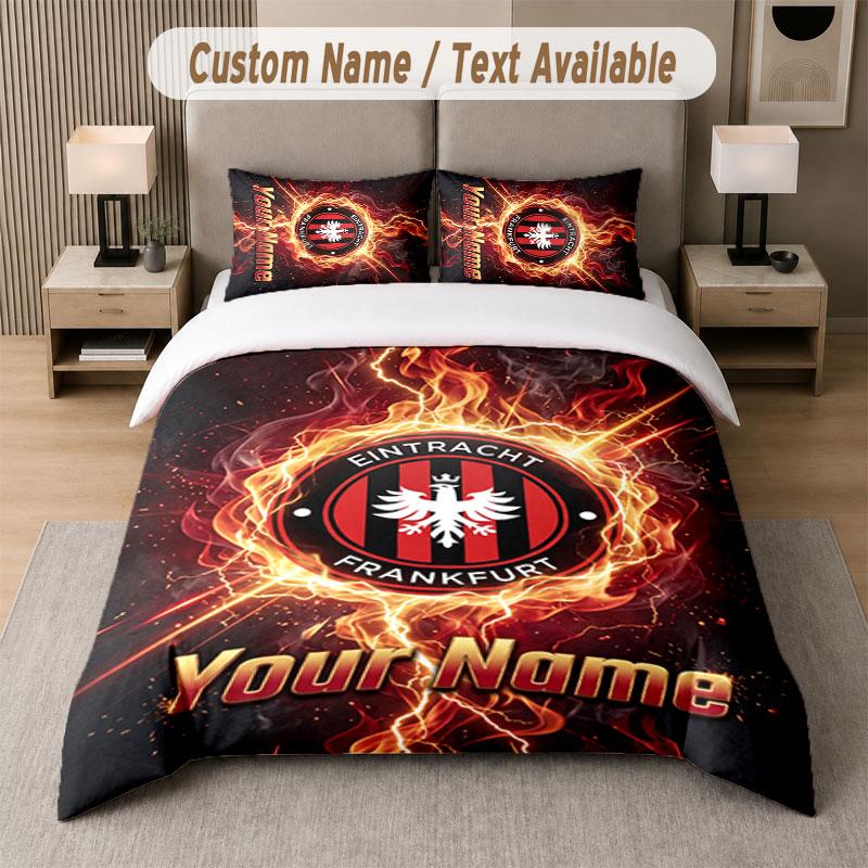 Custom Bedding Set Eintracht Frankfurt Pattern, Print Name Text 1 Duvet Cover plus 2 Pillowcases Home Textile